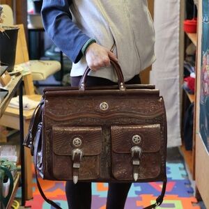 American West Hand-tooled leather travel bag